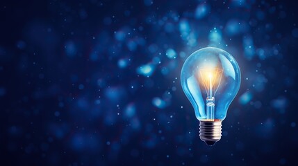 Artificial intelligence data digital innovation, abstract blue glow light bulb on dark blue background