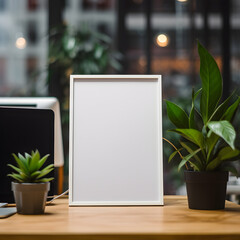 Office Desk with Blank Frame