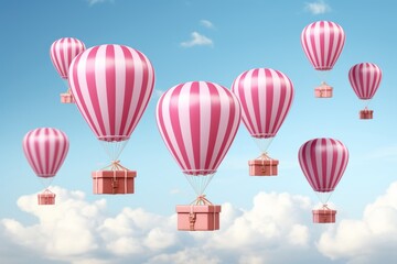 its a boyHappy birthday concept with 3d heart shaped air balloons and gift boxes on pink background