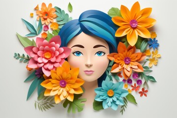 Empowering paper cut illustration of a floral face, ideal for womens day or mothers day.