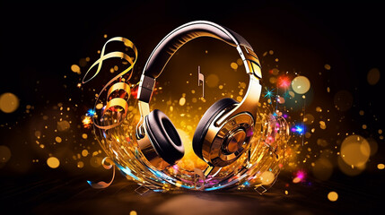 large headphones music abstract background audio.