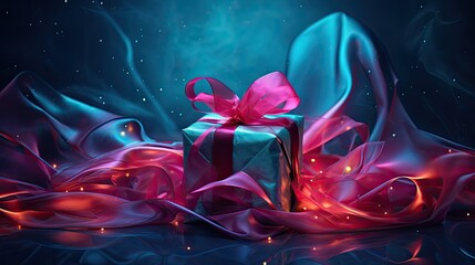 christmas gift boxes, magenta and blue, metalic paper wrap - obrazy, fototapety, plakaty