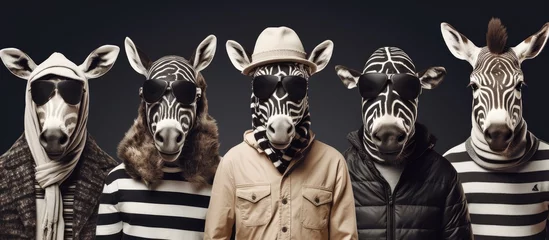 Gordijnen Clothed creatures Humans donning animal heads Visual representation altering images for book cover promotions apparel prints and more Zebra deer moose feline and goat © 2rogan