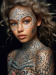A woman with a tattoo on her body. Generative AI.