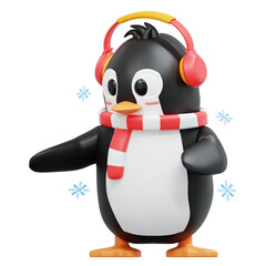 3d rendering Cute Penguin character pointing to right