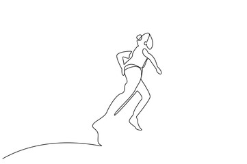 healthy happy young girl running activity outside line art design