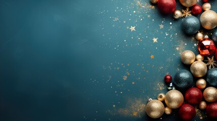 Luxurious Christmas Baubles with Sparkling Stars on Navy Background