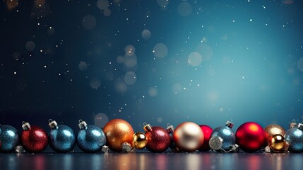 Sparkling Christmas Baubles on Festive Blue Bokeh Background