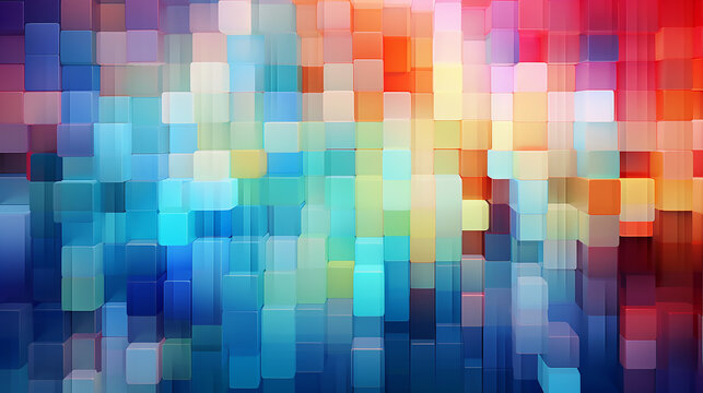 Colorful square abstract background design. Rainbow of colorful blocks 3dbackground. 3d square background with colorful geometric pattern.