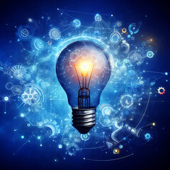 Creative light bulb abstract on glowing blue background Ai-Generative 