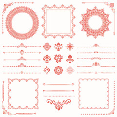 Vintage set of vector horizontal, square and round elements. Elements for backgrounds and frames. Classic patterns. Set of vintage pink patterns