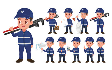 Set of plumber with different poses