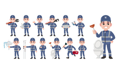 Set of plumber with different poses