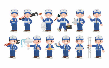 Set of plumber with different poses