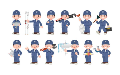 Fototapeta premium Set of plumber with different poses