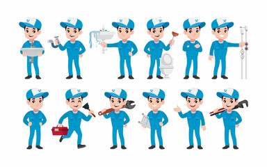Set of plumber with different poses