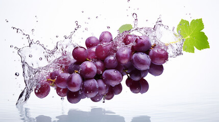 Fresh grape in water splash on white background. Juicy fruit,vine, red vine