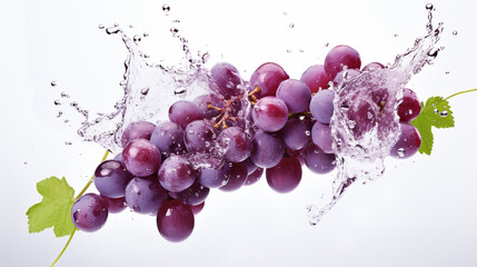 Fresh grape in water splash on white background. Juicy fruit,vine, red vine - obrazy, fototapety, plakaty