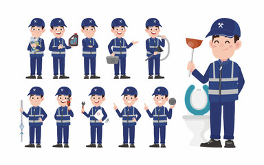Set of plumber with different poses