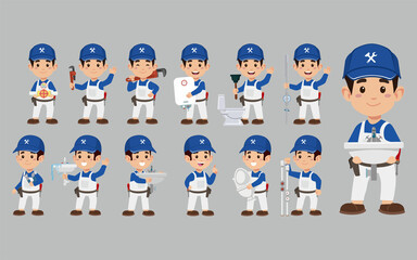 Set of plumber with different poses