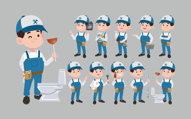 Set of plumber with different poses