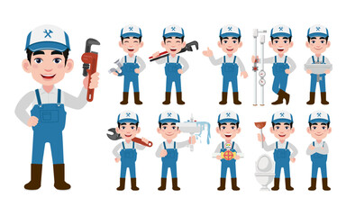 Set of plumber with different poses