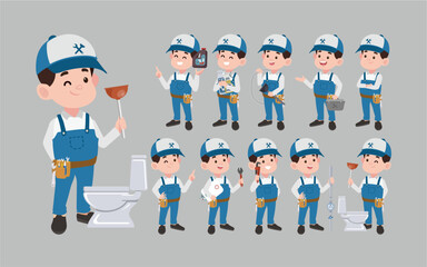 Fototapeta premium Set of plumber with different poses