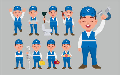 Set of plumber with different poses