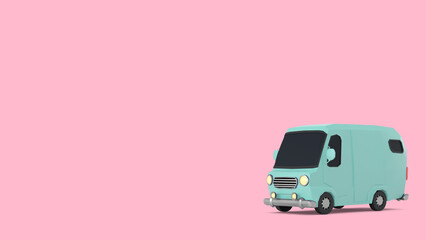 미니 버스 자동차 핑크 배경 Mini Bus Car on Pink Background - obrazy, fototapety, plakaty