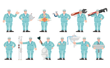 Obraz premium Set of plumber with different poses