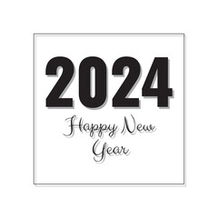 Simple inscription in gray color on a white background Happy 2024 in a square frame. Vector illustration