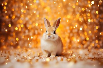 Fototapeta na wymiar Close-up of cute rabbit with beautiful bokeh background