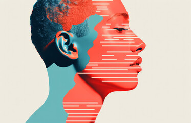 Abstract modern creative portrait of young man. Trendy magazine advertising male headshot