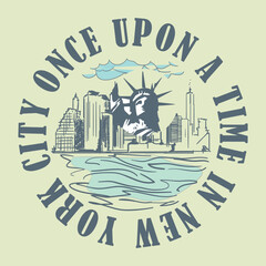 New york city typography with statue of liberty figure. T shirt graphics. Vectors