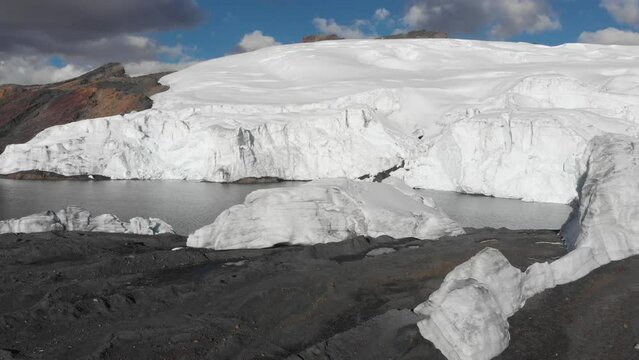 Aerial view of the Pastoruri glacier, melting and affected by global warming in the Huascaran National Park, Ancash, Peru. 