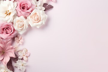 Obraz na płótnie Canvas Soft Pastel Floral Arrangement on Pink Background for Spring