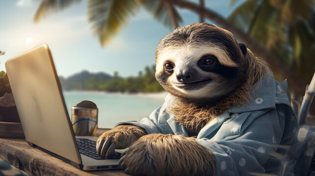 lazy freelancer working on a tropical beach
