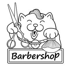 Barbershop sign illustration style beckoning cat barber shop.