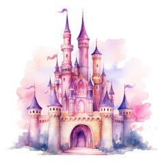 Obraz premium Cute watercolor princess castle Illustration, Generative Ai