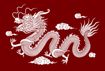 Culture traditions asia Chinese dragon graphics on a flat colored background for decor.	
