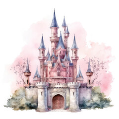 Cute watercolor princess castle Illustration, Generative Ai