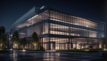Obraz premium Modern Commercial office building. Factory and transport house. Large logistic business transport warehouse dock station. Generative AI