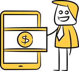 Doodle Businessman and Mobile Wallet

