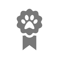 Paw print pets ribbon medal or badge vector icon. Premium and quality pet product or food.