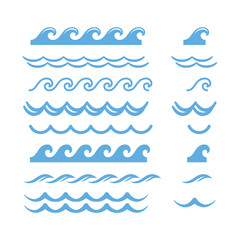Sea wave seamless line and element vector icon set. Ocean waves line and filled icons.