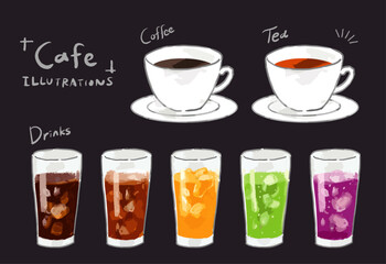 チョークアート風のドリンクのベクターイラストセット
