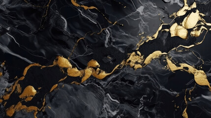 Abstract of Black marble background with gold liquid pattern. Marble or granite wall with golden wave splash.