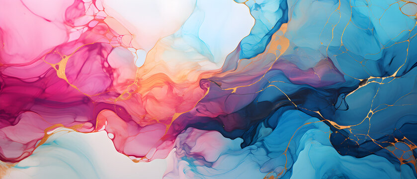 Abstract alcohol ink background, featuring a luxurious and creative paint displaying beautiful and dreamy colors, This unique art showcases colored marble using oil painting techniques, offering a wid