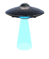 Unidentified flying object on the transparent background, 3d render © Totomonk