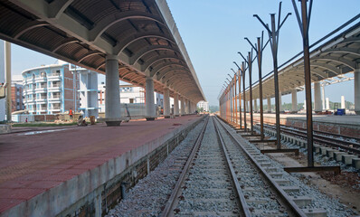 Fototapeta premium Cox bazar,Bangladesh 05th November 2023: Bangladesh's new beautiful iconic rail station. Cox's Bazar railway station is going to be inaugurated soon.